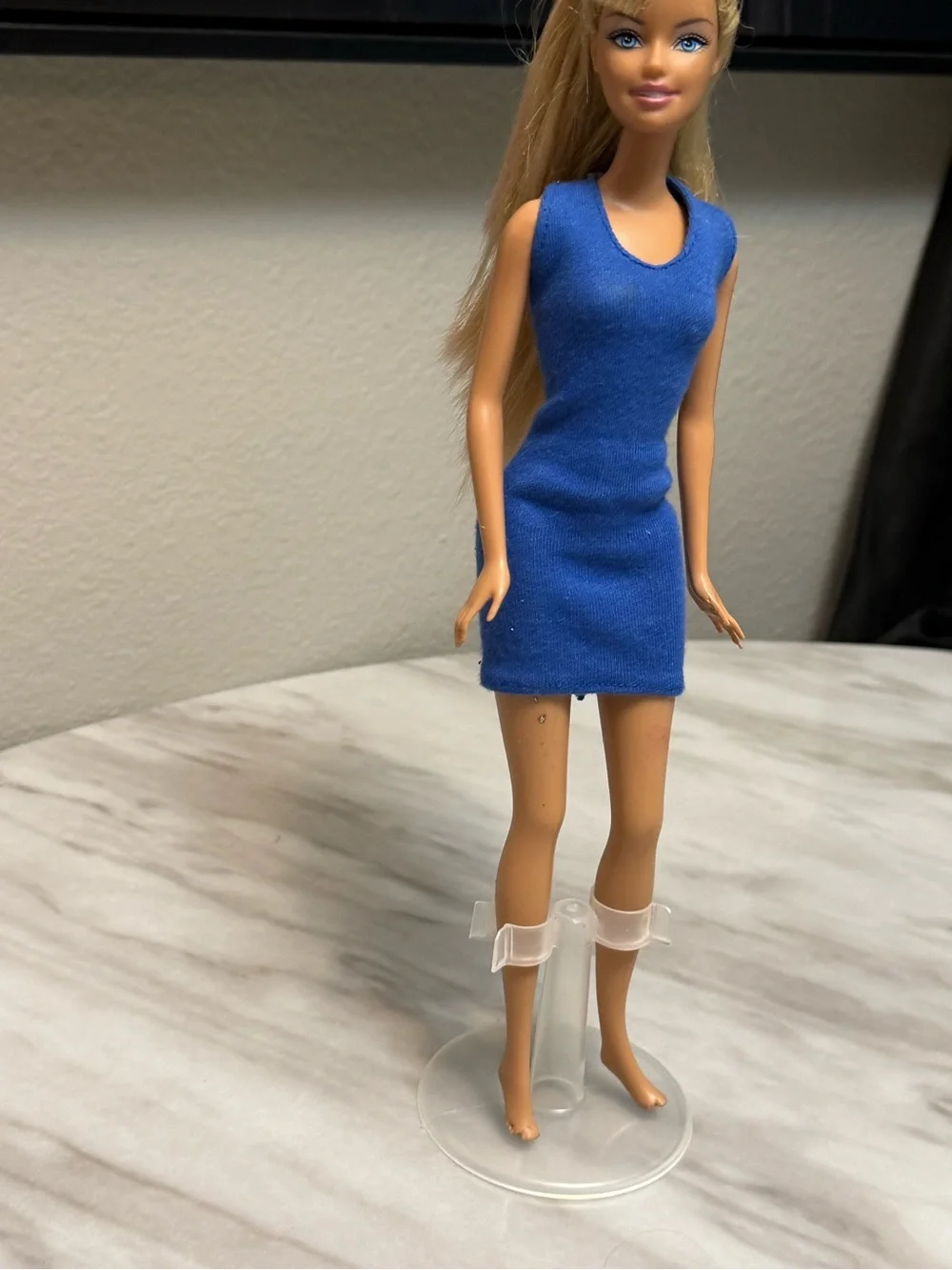 Barbie Mattel blonde hair newer gen in blue halter dress